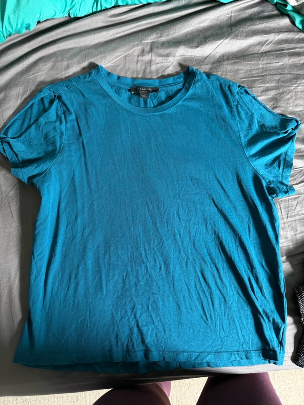 Teal flirty arm cut-out t-shirt